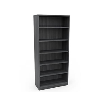 tall gray bookshelf with 5 shelves